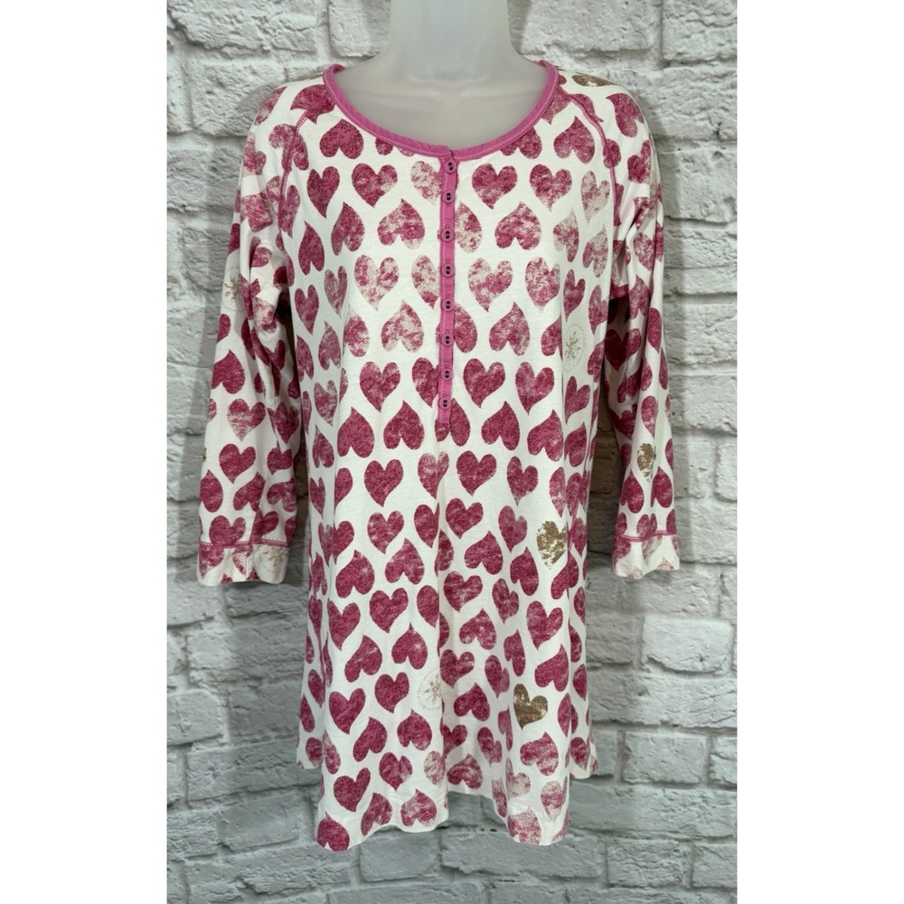 Soma Intimates Heart Snowflake Nightgown Medium 100% Cotton Pink Gold Pajamas